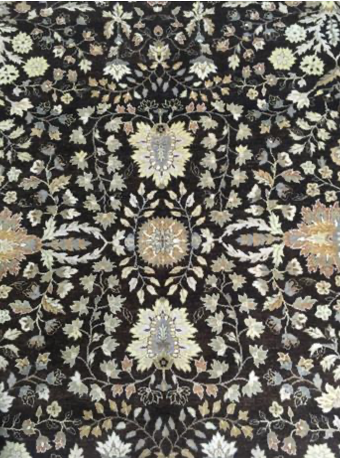 Haji Jalili Classic Rug - 9' 01" x 9' 01" Square Rug - Dark & Light Brown Floral - Hand Knotted Wool Traditional Haji Jalili Rug