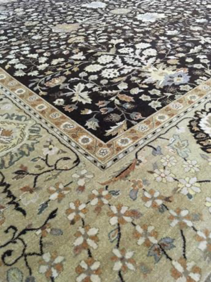 Haji Jalili Classic Rug - 9' 01" x 9' 01" Square Rug - Dark & Light Brown Floral - Hand Knotted Wool Traditional Haji Jalili Rug