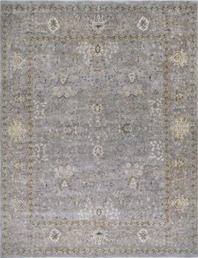 Haji Jalili Classic Rug - 11' 11" x 15' 02" Rug - Grey Floral - Hand Knotted Wool Traditional Haji Jalili Rug