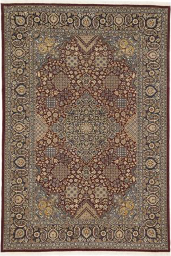 Haji Jalili Classic Rug - 6' 00" x 8' 11" Rug - Red Blue Floral - Hand Knotted Wool Traditional Haji Jalili Rug