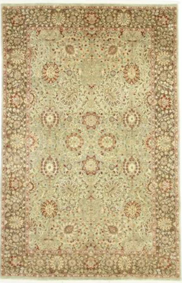 Haji Jalili Classic Rug - 6' 00" x 9' 03" Rug - Green & Brown Floral - Hand Knotted Wool Traditional Haji Jalili Rug
