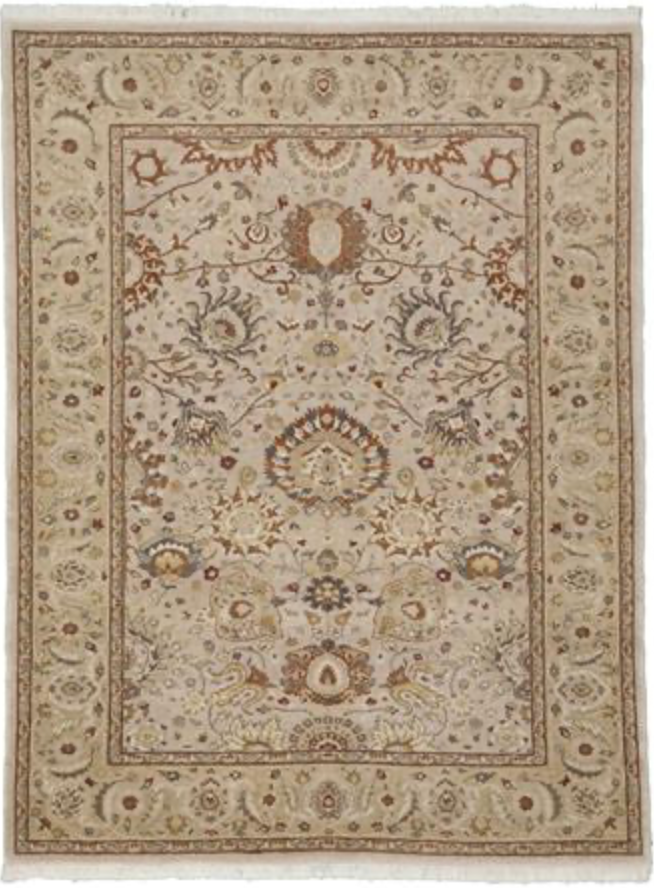 Haji Jalili Classic Rug - 4' 07" x 6' 01" Rug - Camel & Green Floral - Hand Knotted Wool Traditional Haji Jalili Rug