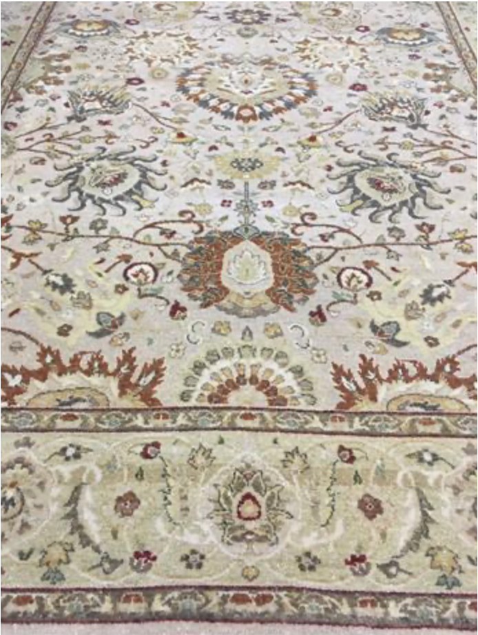 Haji Jalili Classic Rug - 4' 07" x 6' 01" Rug - Camel & Green Floral - Hand Knotted Wool Traditional Haji Jalili Rug