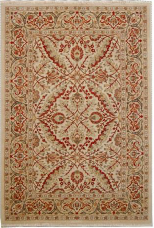 Haji Jalili Classic Rug - 4' 00" x 5' 09" - Camel & Red Floral - Hand Knotted Wool Traditional Haji Jalili Rug