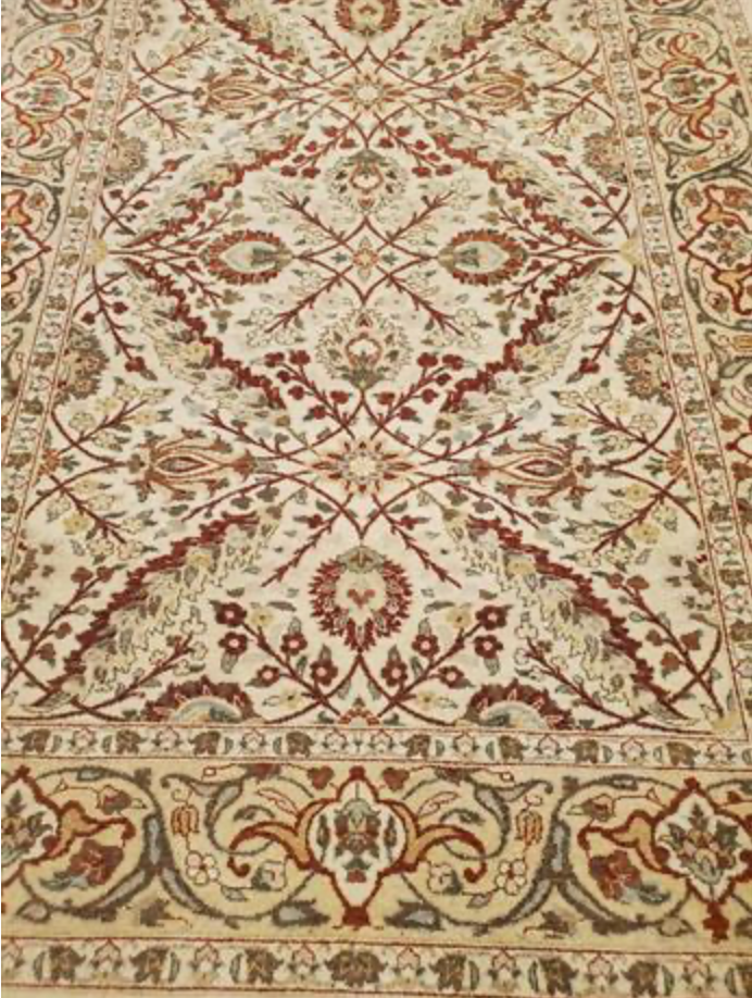 Haji Jalili Classic Rug - 4' 00" x 5' 09" - Camel & Red Floral - Hand Knotted Wool Traditional Haji Jalili Rug