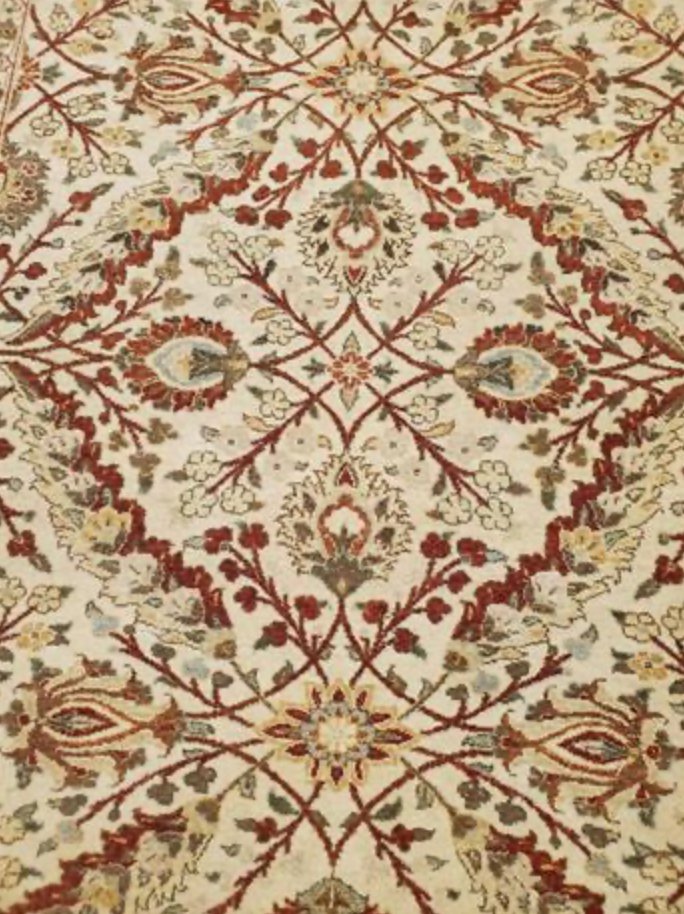 Haji Jalili Classic Rug - 4' 00" x 5' 09" - Camel & Red Floral - Hand Knotted Wool Traditional Haji Jalili Rug
