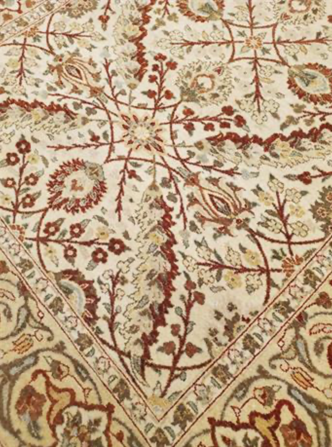 Haji Jalili Classic Rug - 4' 00" x 5' 09" - Camel & Red Floral - Hand Knotted Wool Traditional Haji Jalili Rug