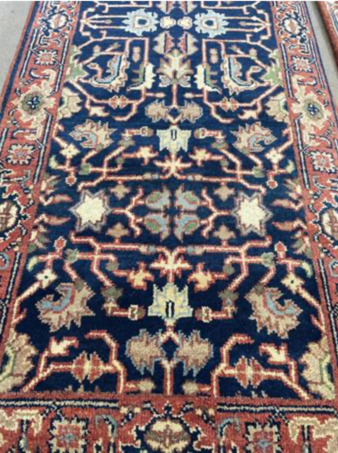 Heriz Classic Runner - 2' 06" x 10' 00" - Blue Red Beige - Hand Knotted Wool Traditional Heriz Mahal Runner