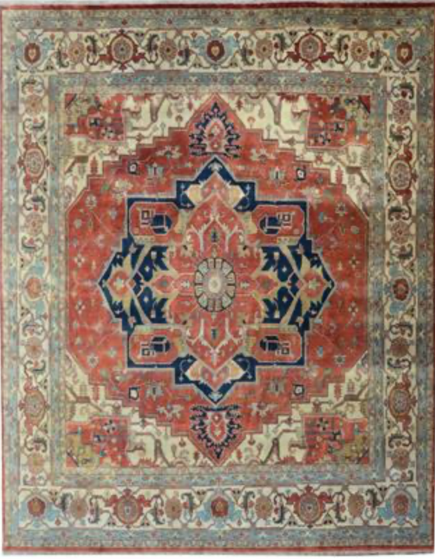Heriz Classic Rug - 11' 10" x 12' 00" Square - Rust & Beige - Hand Knotted Wool Traditional Heriz Rug