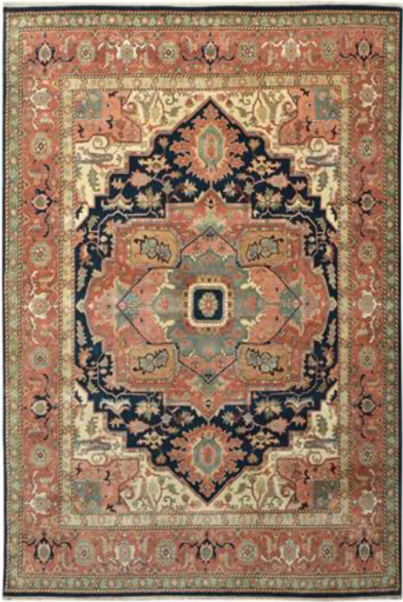 Heriz Classic Rug - 11' 11" x 15' 00" - Blue Peach Beige - Hand Knotted Wool Traditional Heriz Rug
