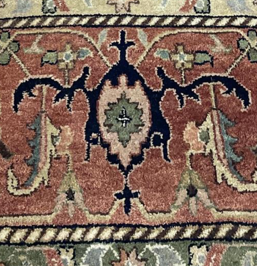 Heriz Classic Rug - 11' 11" x 15' 00" - Blue Peach Beige - Hand Knotted Wool Traditional Heriz Rug