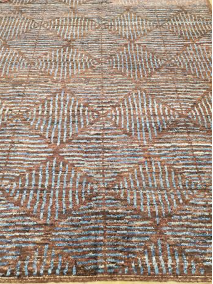 Highland Collection Rug - 8' 05" x 9' 10" - Brown & Blue - Hand Knotted Wool Tribal Rustic Modern Rug