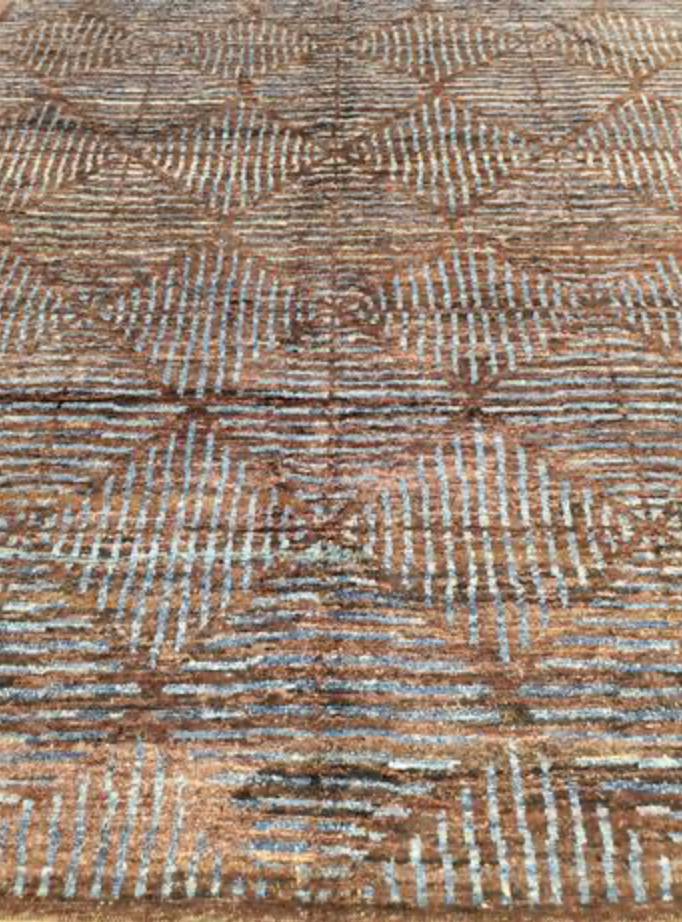 Highland Collection Rug - 8' 05" x 9' 10" - Brown & Blue - Hand Knotted Wool Tribal Rustic Modern Rug