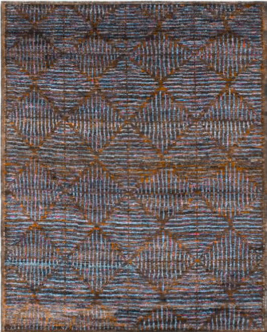 Highland Collection Rug - 8' 05" x 9' 10" - Brown & Blue - Hand Knotted Wool Tribal Rustic Modern Rug