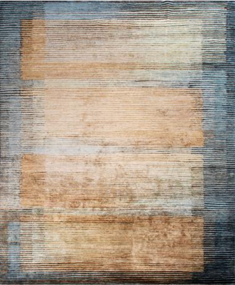 Impression Collection Wool & Silk Rug - 8' 00" x 10' 02" - Gold & Blue - Hand Knotted Wool & Silk Modern Contemporary Rug