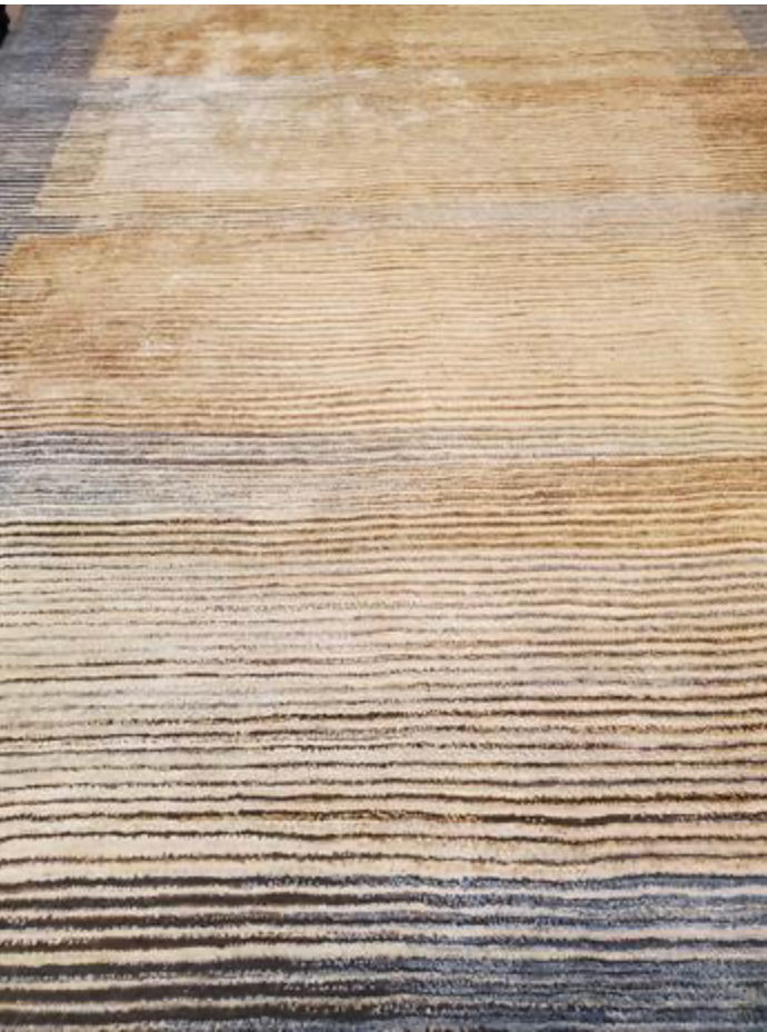 Impression Collection Wool & Silk Rug - 8' 00" x 10' 02" - Gold & Blue - Hand Knotted Wool & Silk Modern Contemporary Rug