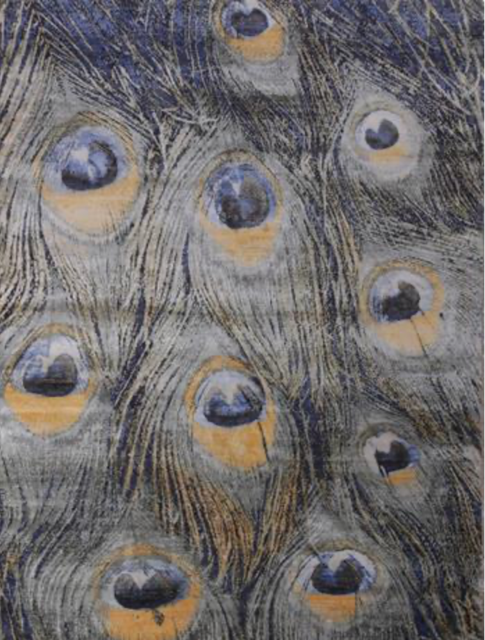 Impression Collection Wool & Silk Rug - 8' 00" x 10' 02" - Gold & Blue Peacock Feathers - Hand Knotted Wool & Silk Modern Contemporary Rug