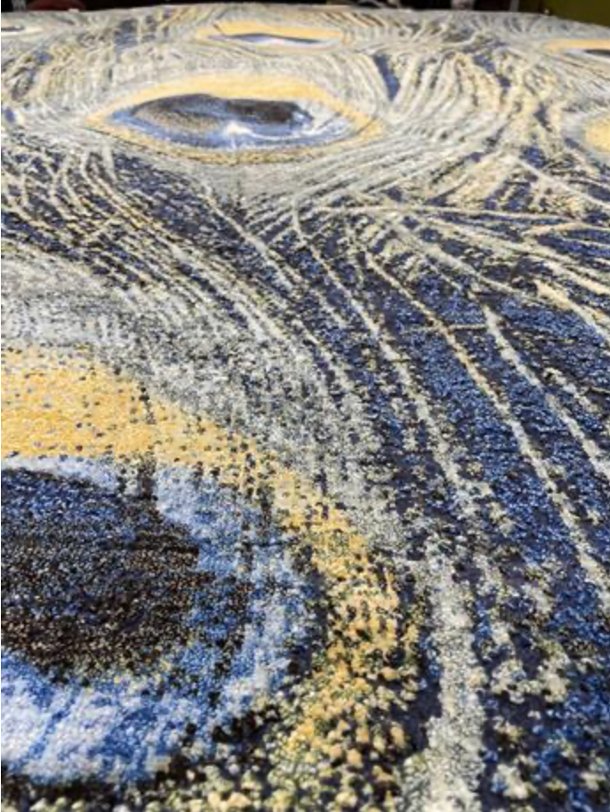 Impression Collection Wool & Silk Rug - 8' 00" x 10' 02" - Gold & Blue Peacock Feathers - Hand Knotted Wool & Silk Modern Contemporary Rug