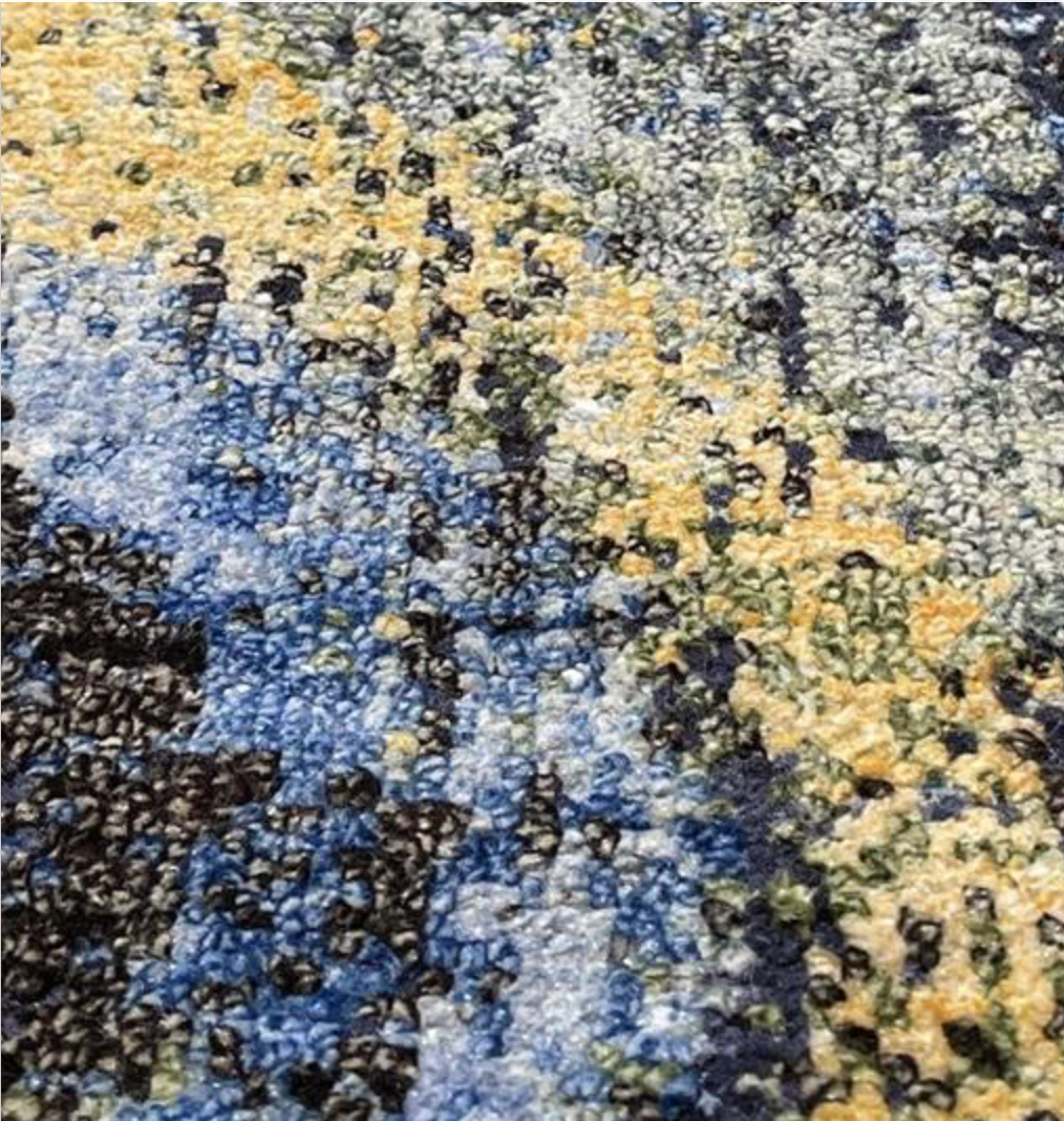 Impression Collection Wool & Silk Rug - 8' 00" x 10' 02" - Gold & Blue Peacock Feathers - Hand Knotted Wool & Silk Modern Contemporary Rug