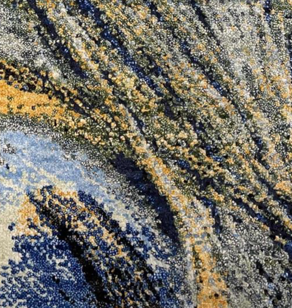 Impression Collection Wool & Silk Rug - 8' 00" x 10' 02" - Gold & Blue Peacock Feathers - Hand Knotted Wool & Silk Modern Contemporary Rug