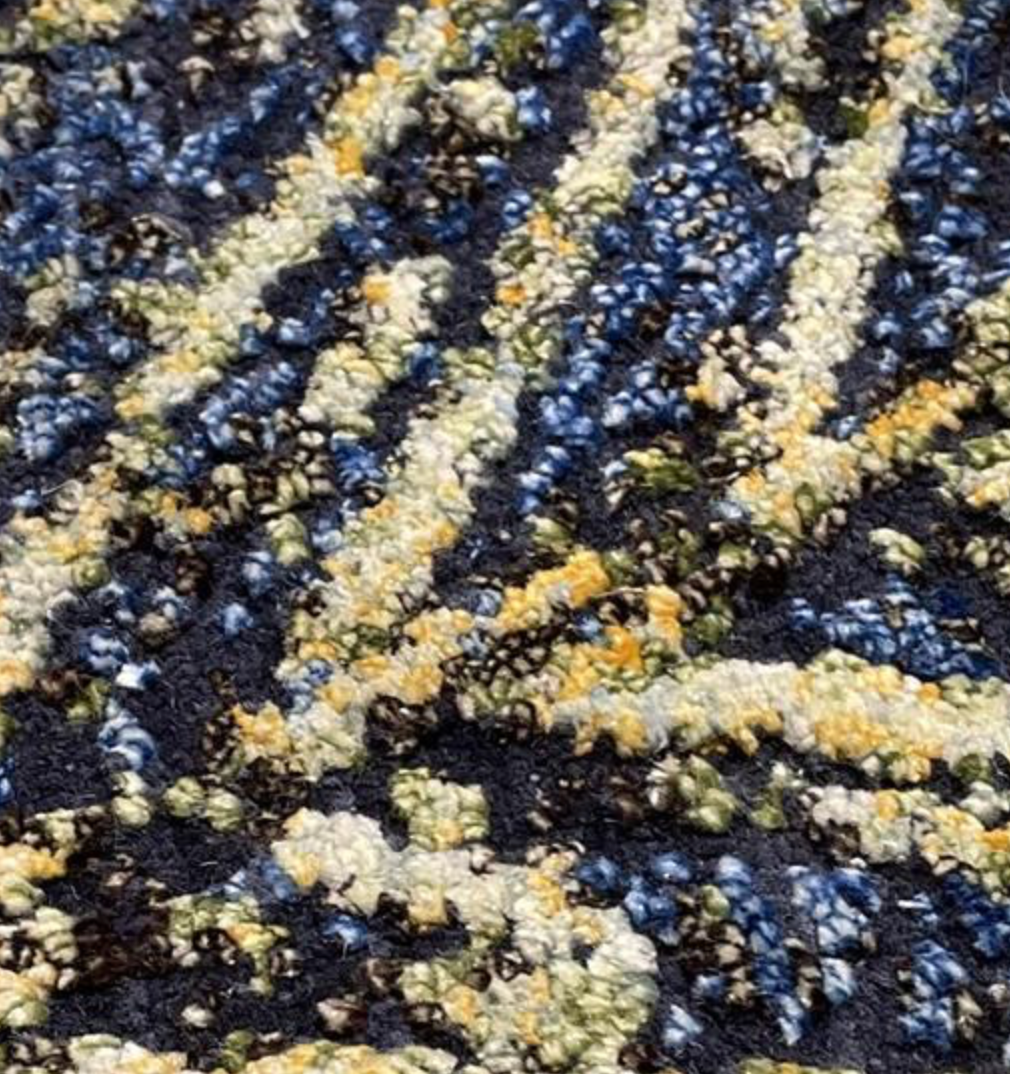 Impression Collection Wool & Silk Rug - 8' 00" x 10' 02" - Gold & Blue Peacock Feathers - Hand Knotted Wool & Silk Modern Contemporary Rug