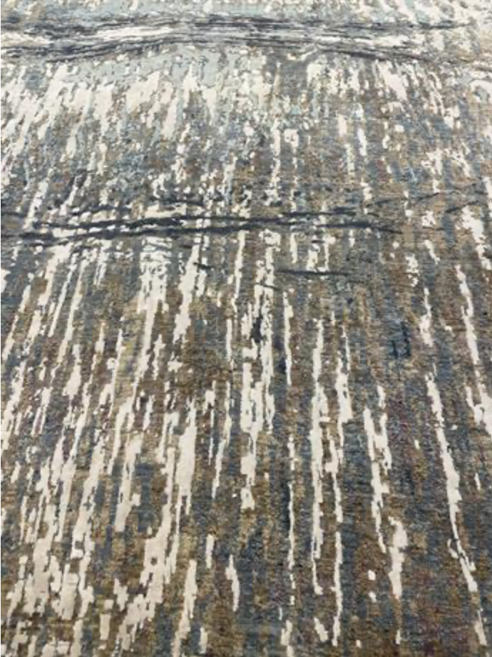 Indigo Collection Wool & Silk Rug - 8' 09" x 12' 03" - Brown Blue Grey Ivory - Hand Knotted Wool & Silk Modern Contemporary Rug