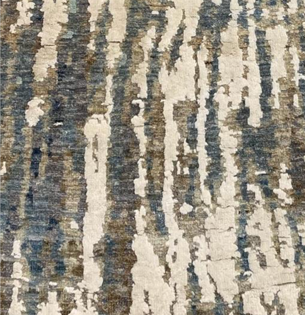 Indigo Collection Wool & Silk Rug - 8' 09" x 12' 03" - Brown Blue Grey Ivory - Hand Knotted Wool & Silk Modern Contemporary Rug