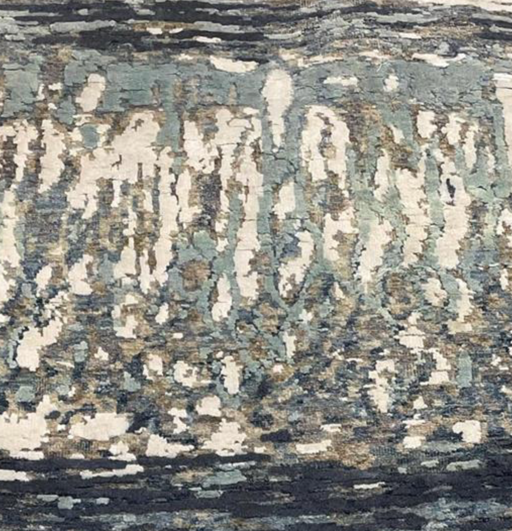 Indigo Collection Wool & Silk Rug - 8' 09" x 12' 03" - Brown Blue Grey Ivory - Hand Knotted Wool & Silk Modern Contemporary Rug
