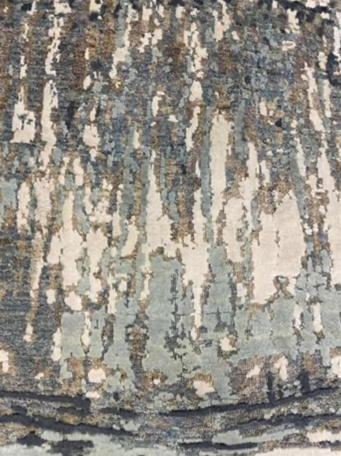 Indigo Collection Wool & Silk Rug - 8' 09" x 12' 03" - Brown Blue Grey Ivory - Hand Knotted Wool & Silk Modern Contemporary Rug