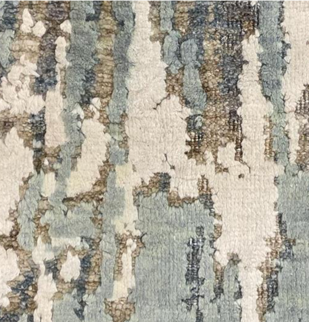Indigo Collection Wool & Silk Rug - 8' 09" x 12' 03" - Brown Blue Grey Ivory - Hand Knotted Wool & Silk Modern Contemporary Rug