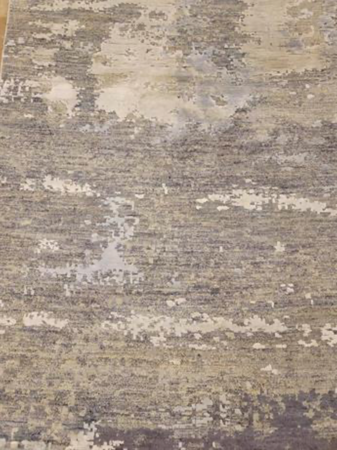 Indigo Collection Wool & Silk Runner - 3' 01" x 24' 11" - Grey White Black - Hand Knotted Wool & Silk Modern Contemporary Extra Long Runner