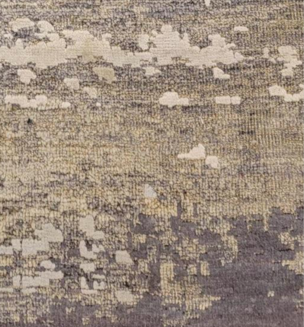 Indigo Collection Wool & Silk Runner - 3' 01" x 24' 11" - Grey White Black - Hand Knotted Wool & Silk Modern Contemporary Extra Long Runner