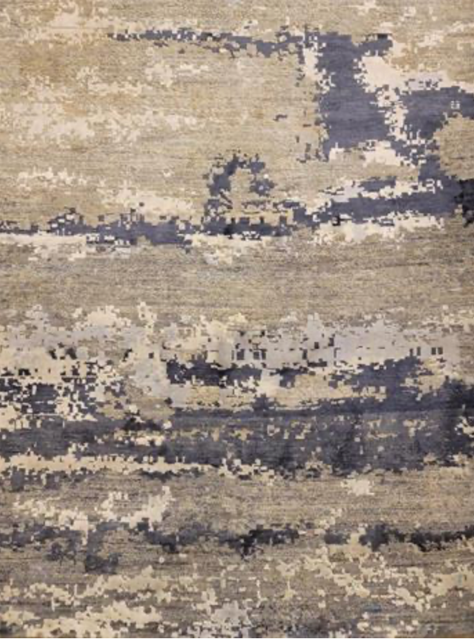 Indigo Collection Wool & Silk Runner - 3' 01" x 24' 11" - Grey White Black - Hand Knotted Wool & Silk Modern Contemporary Extra Long Runner