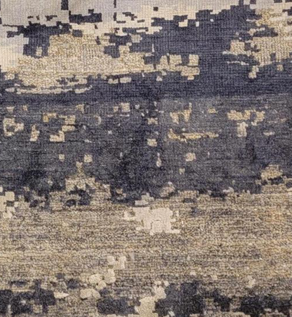 Indigo Collection Wool & Silk Runner - 3' 01" x 24' 11" - Grey White Black - Hand Knotted Wool & Silk Modern Contemporary Extra Long Runner