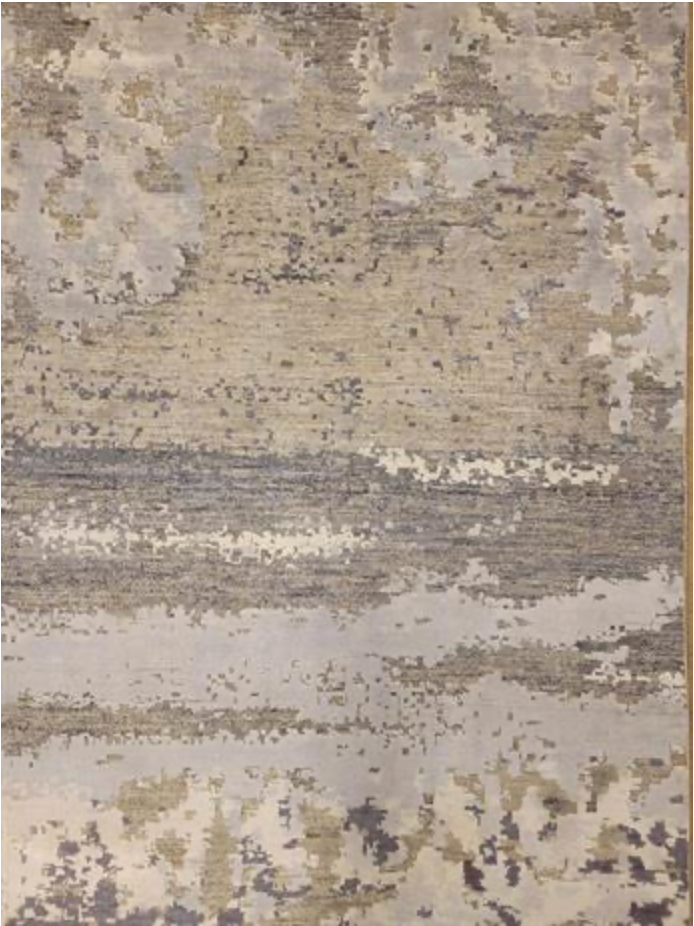 Indigo Collection Wool & Silk Runner - 3' 01" x 24' 11" - Grey White Black - Hand Knotted Wool & Silk Modern Contemporary Extra Long Runner