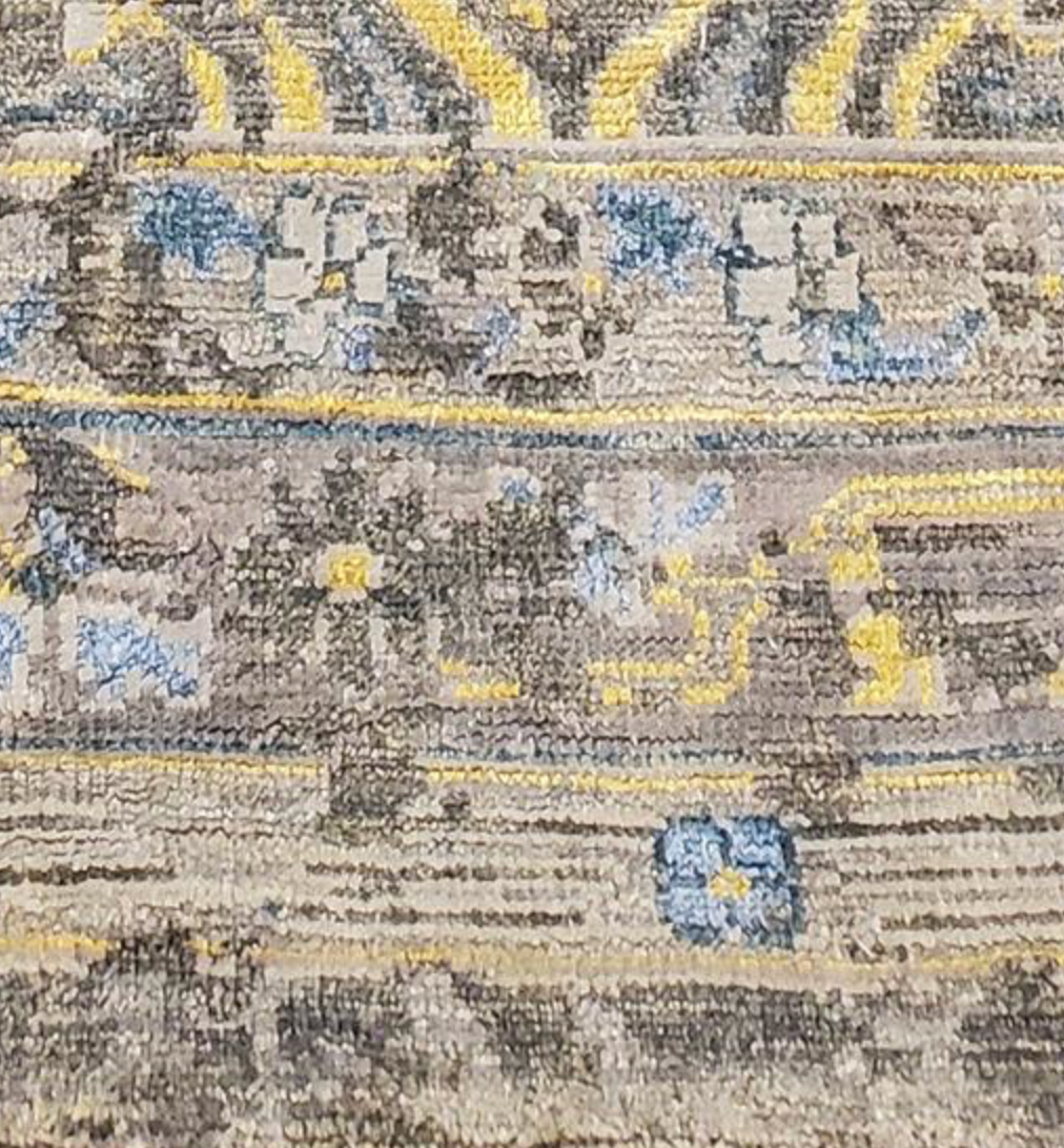 Indigo Collection Wool & Silk Rug - 9' 09" x 9' 10" Square - Grey Blue Gold - Hand Knotted Wool & Silk Modern Contemporary Rug