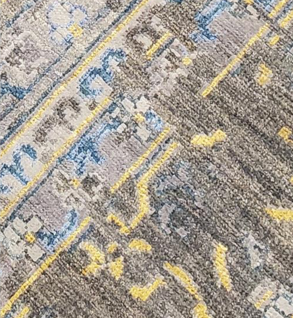 Indigo Collection Wool & Silk Rug - 9' 09" x 9' 10" Square - Grey Blue Gold - Hand Knotted Wool & Silk Modern Contemporary Rug