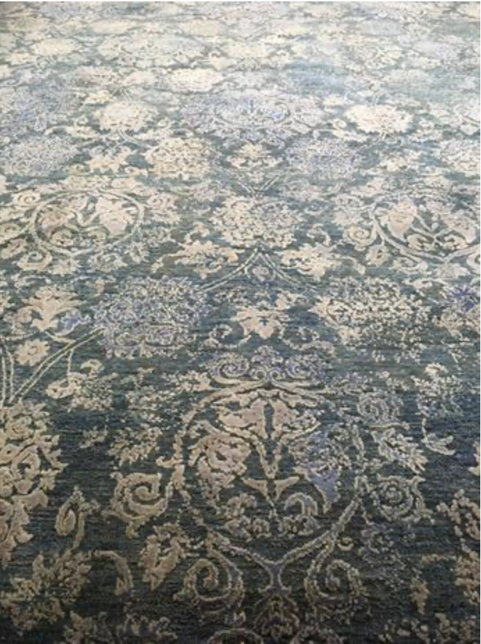 Indigo Collection Wool & Silk Rug - 9' 11" x 14' 00" - Blue Beige - Hand Knotted Wool & Silk Floral Modern Contemporary Rug