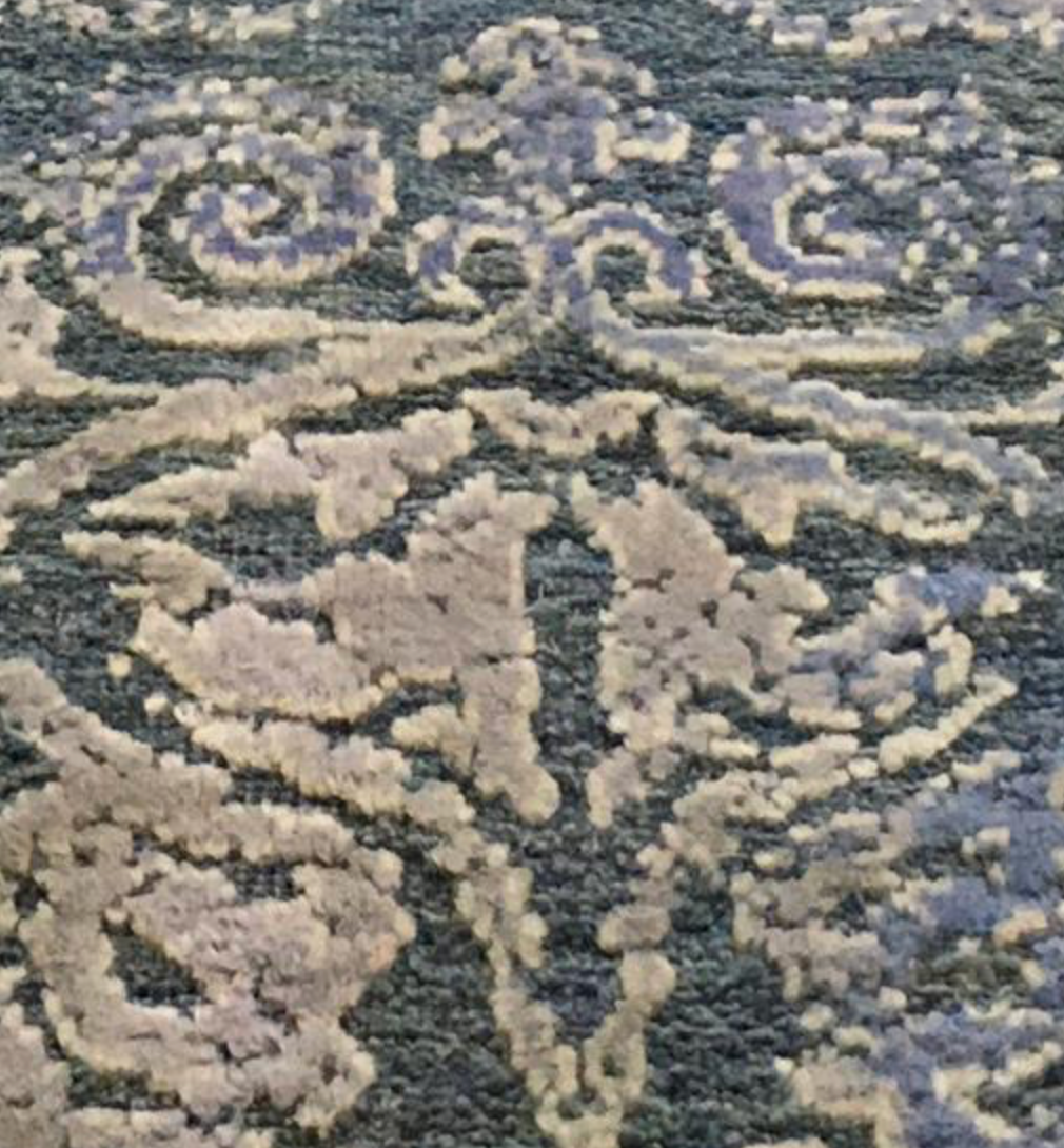 Indigo Collection Wool & Silk Rug - 9' 11" x 14' 00" - Blue Beige - Hand Knotted Wool & Silk Floral Modern Contemporary Rug