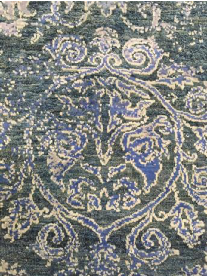 Indigo Collection Wool & Silk Rug - 9' 11" x 14' 00" - Blue Beige - Hand Knotted Wool & Silk Floral Modern Contemporary Rug