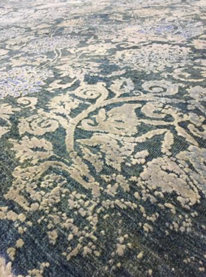 Indigo Collection Wool & Silk Rug - 9' 11" x 14' 00" - Blue Beige - Hand Knotted Wool & Silk Floral Modern Contemporary Rug