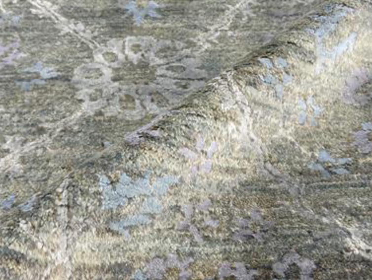 Indigo Collection Wool & Silk Runner - 2' 06" x 12' 02" - Light Blue & Grey - Hand Knotted Wool & Silk Modern Contemporary Runner