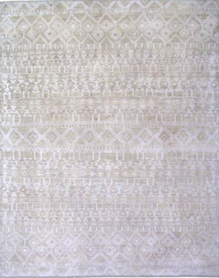 Indigo Collection Wool & Silk Rug - 8' 00" x 9' 10" - Grey & Gold - Hand Knotted Wool & Silk Modern Contemporary Tribal Boho Rug