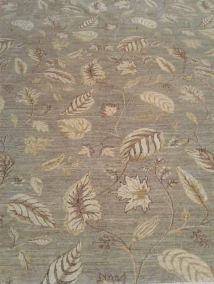Indigo Collection Leaves Rug - 8' 00" x 9' 10" - Grey Beige Brown - Hand Knotted Wool Modern Contemporary Boho Rug