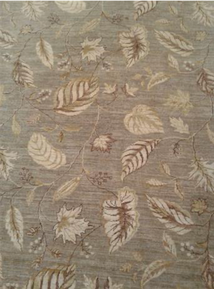Indigo Collection Leaves Rug - 8' 00" x 9' 10" - Grey Beige Brown - Hand Knotted Wool Modern Contemporary Boho Rug