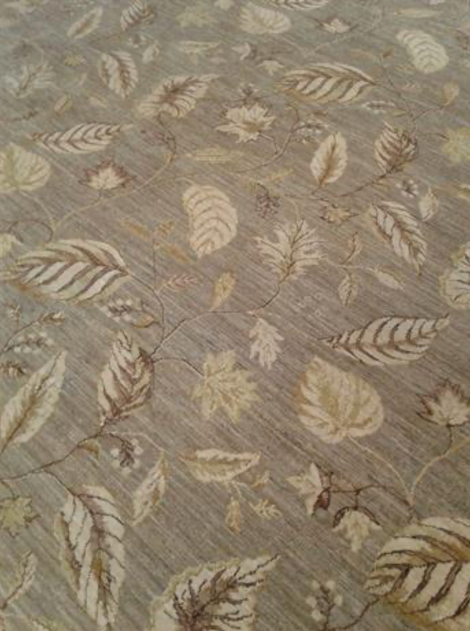 Indigo Collection Leaves Rug - 8' 00" x 9' 10" - Grey Beige Brown - Hand Knotted Wool Modern Contemporary Boho Rug