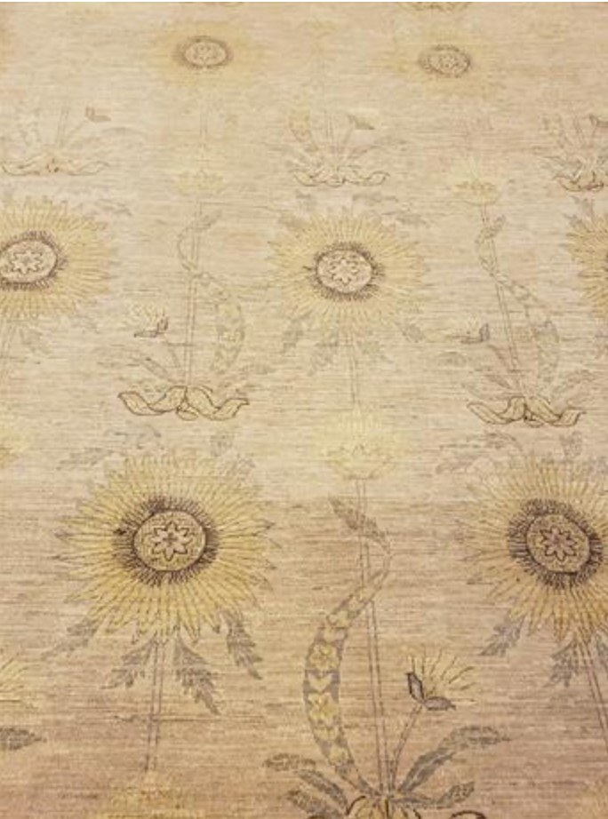 Indigo Collection Floral Rug - 8' 11" x 11' 10" - Light Grey Yellow Light Green - Hand Knotted Wool Modern Contemporary Floral Rug