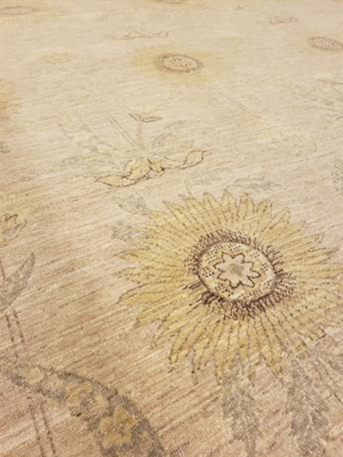 Indigo Collection Floral Rug - 8' 11" x 11' 10" - Light Grey Yellow Light Green - Hand Knotted Wool Modern Contemporary Floral Rug