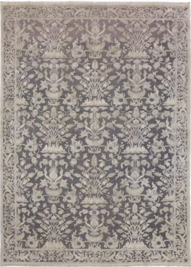 Jade Collection Rug - 10' 01" x 13' 10" - Grey - Hand Knotted Wool & Silk Classic Traditional Rug