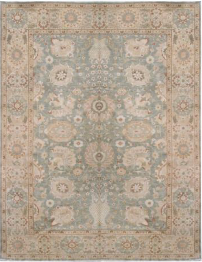 Lahore Collection Egyptian Rug - 9' 08" x 12' 06" - Blue Green Ivory - Hand Knotted Wool Mahal Design Classic Traditional Rug